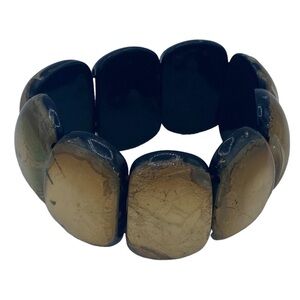 ✨Wide elastic beaded cuff bracelet plastic resin art glass style work gold foil